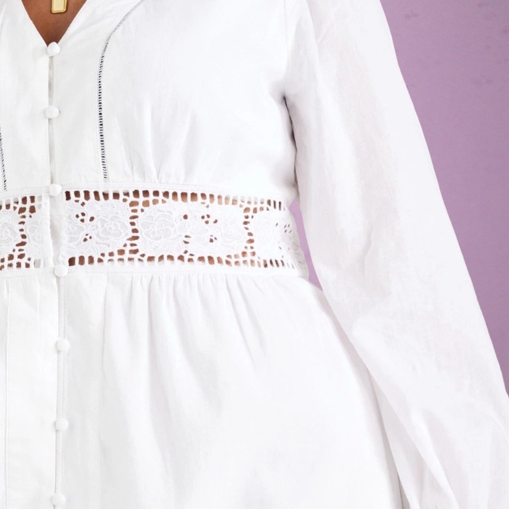 NWTS💓GAP OLD NAVY XL 💓CRISP WHITE COTTON TWILL CUT OUT LACE WAIST AND HEM DRESS - Picture 14 of 16